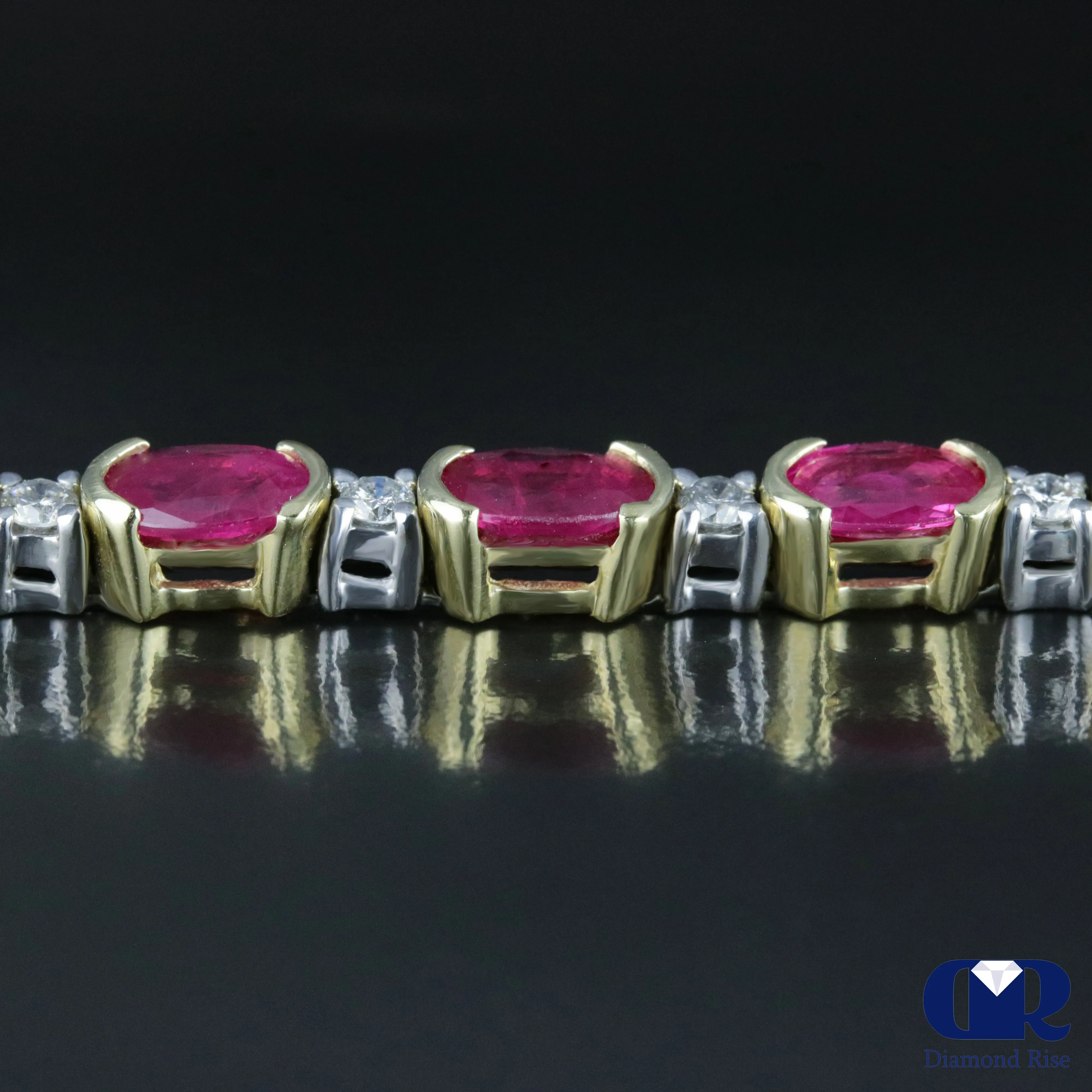 Women's 11.27 Carat Ruby & Diamond Tennis Bracelet In 14K Yellow & White Gold
