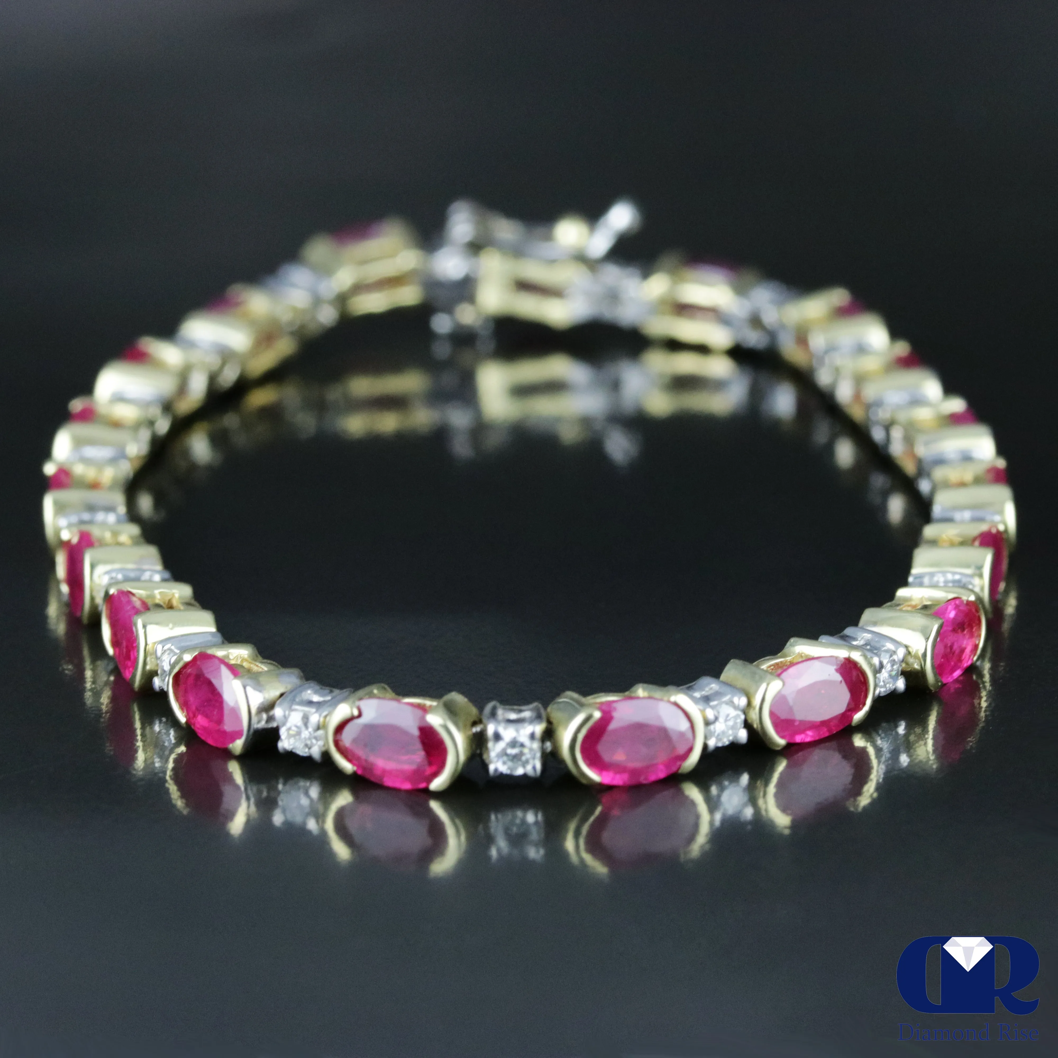 Women's 11.27 Carat Ruby & Diamond Tennis Bracelet In 14K Yellow & White Gold