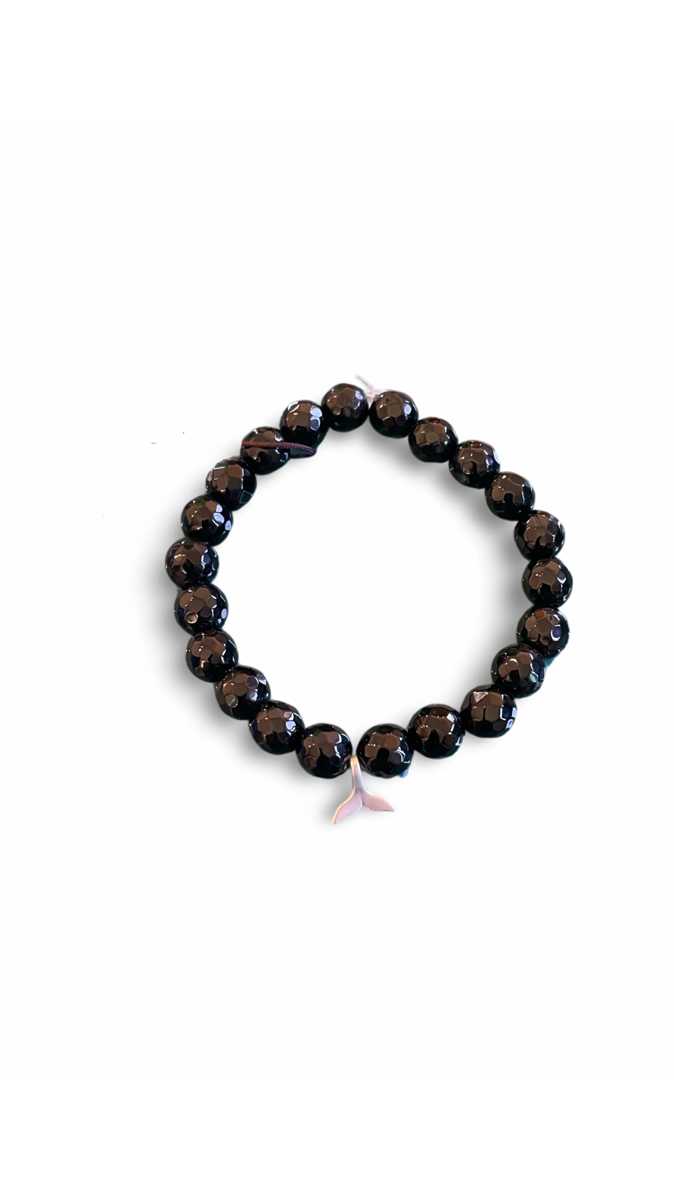 Wrist Mala - Onyx w/ Small Silver Whale Tail