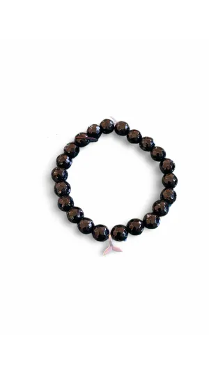 Wrist Mala - Onyx w/ Small Silver Whale Tail